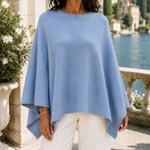 NWT Made in Italy 100% Cashmere Poncho Cape Powder Blue One Size Luxury Feminine
